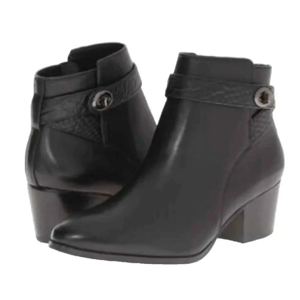 COACH Patricia Black Leather w. Embossed Snake Belt Mid Calf Boots Size 9.5